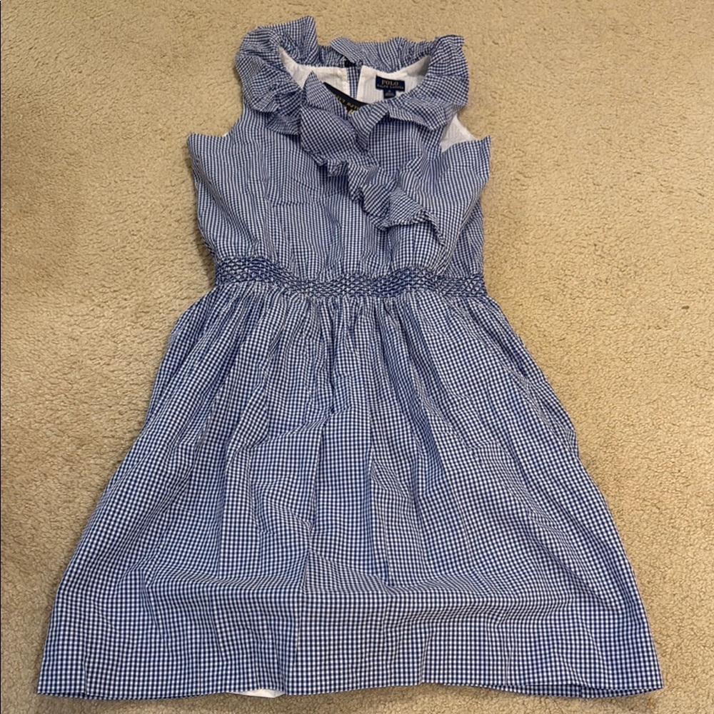 Ralph Lauren Blue and White Smocked Cowl Neck Sundress